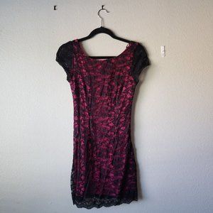 BEBE Black Floral Lace Pink Dress XS